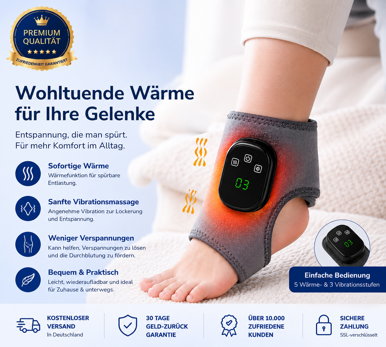 SilkRelax AnkleTherm™ – Kabelloses Fuß- & Knöchel-Massagegerät mit Wärme
